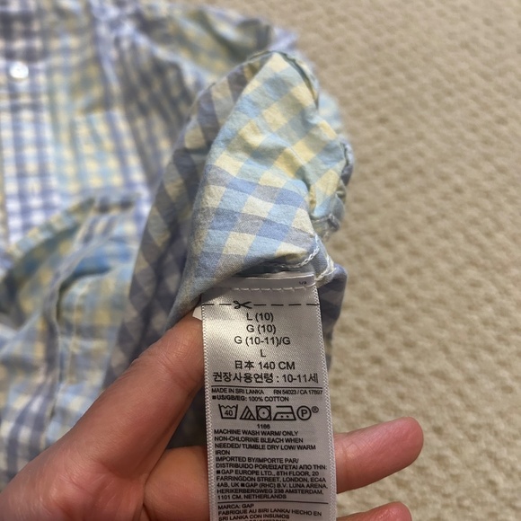 Gap 100 percent cotton boys white/grey/yellow checkered dress shirt - Picture 3 of 3